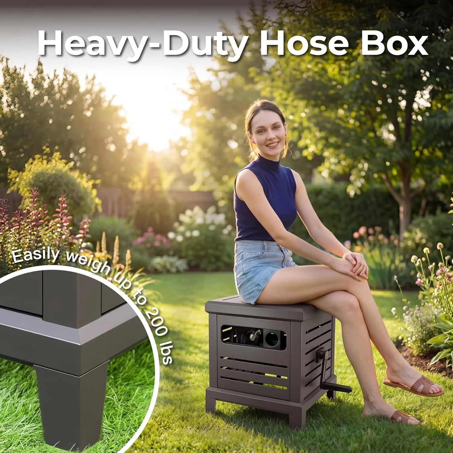 Lumi Discount Hose Reel, Heavy Duty Metal Deck Box Hideaway Holds 125 ft x 5/8 Hose - Image 6
