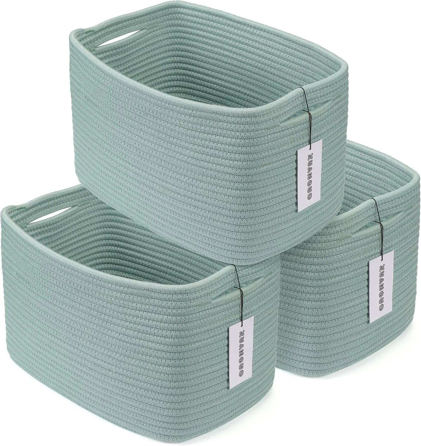 Discount Cotton Rope Storage Baskets 15x10x9.3 3 Pack White, Decorative rectangular storage baskets for shelves - Image 8