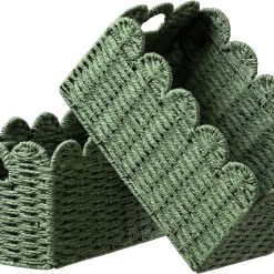 Alternative view of Discount 2 Pack Scalloped Edge Basket, Wicker Storage Baskets for Shelves, Hand-woven Rattan Baskets with Built-in Handles