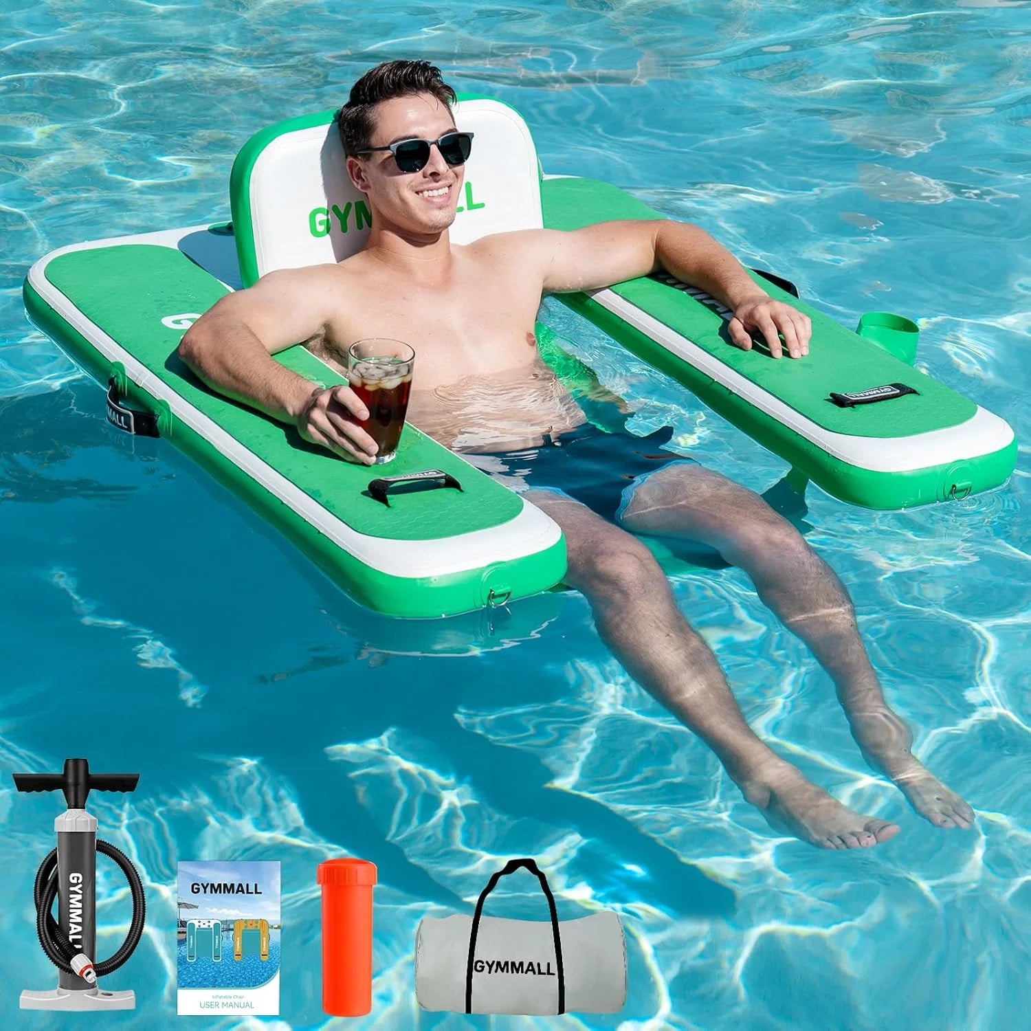 Discount Inflatable Pool Lounger Float, Tanning Pool Chair Float for Adults, 53 L*43 W/ 47 Lx39 W Sunchill Floating Chair Dock - Image 5