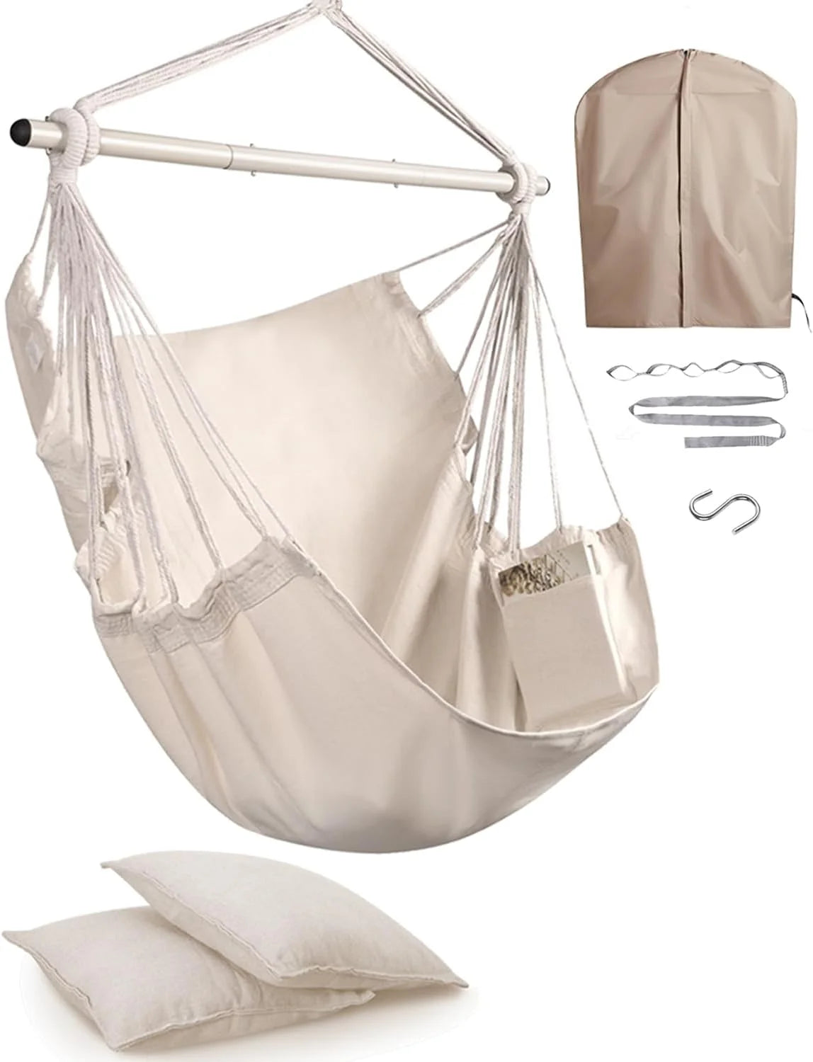 Lumi Discount Hammock Chair Swing Indoor Outdoor 500 Lbs, Steel Bar & Anti-Slip - Image 3