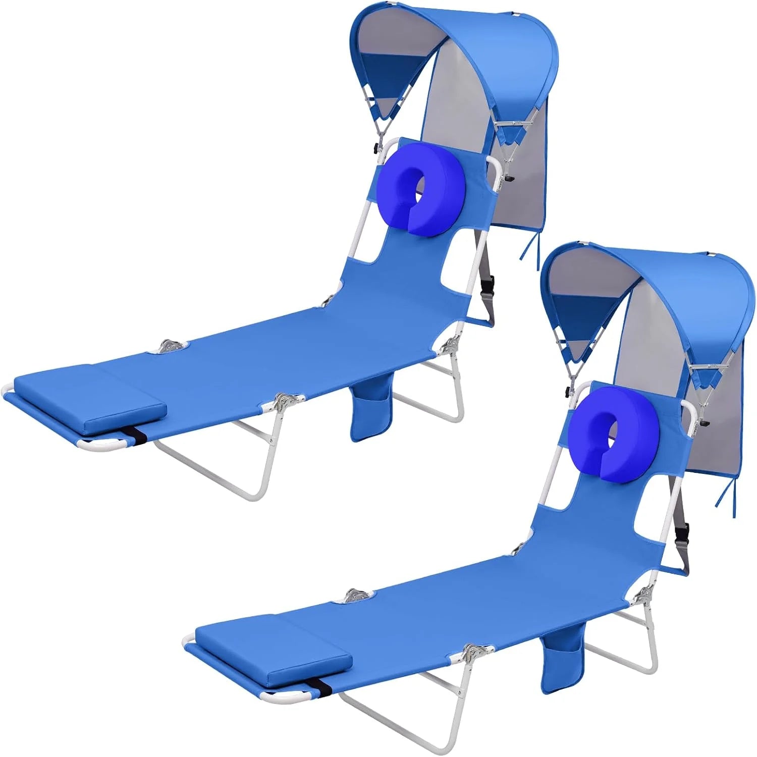 Lumi Discount Beach Tanning Lounge Chair with Canopy Shade Face Hole Padded Adjustable Washable, 6 Position Layout Chair - Image 5