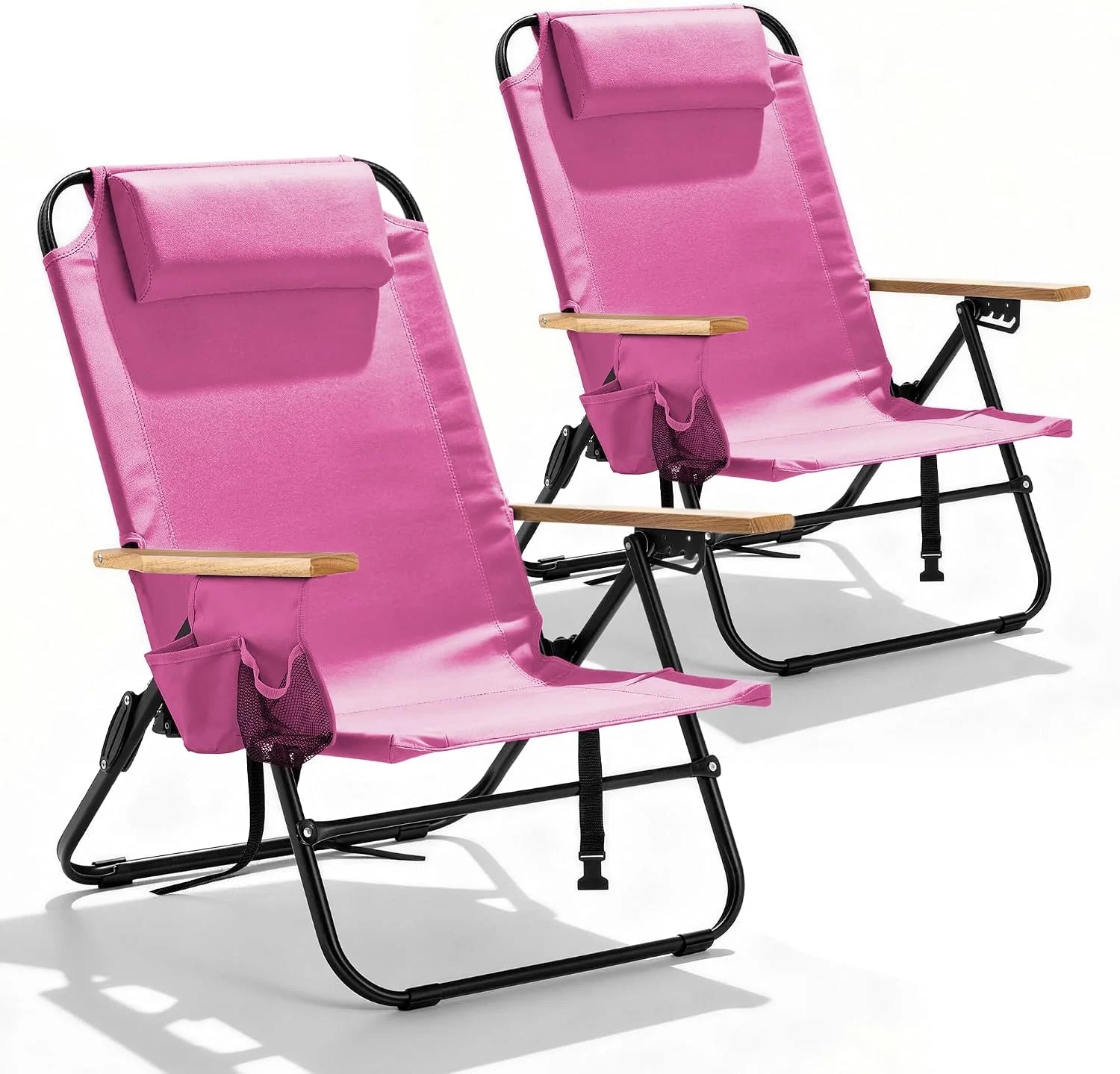 Lumi Discount Canpsky 2 Pack Premium 5-Position Reclining Camping Chair, Portable Folding Lightweight Outdoor Chair with Wooden - Image 8
