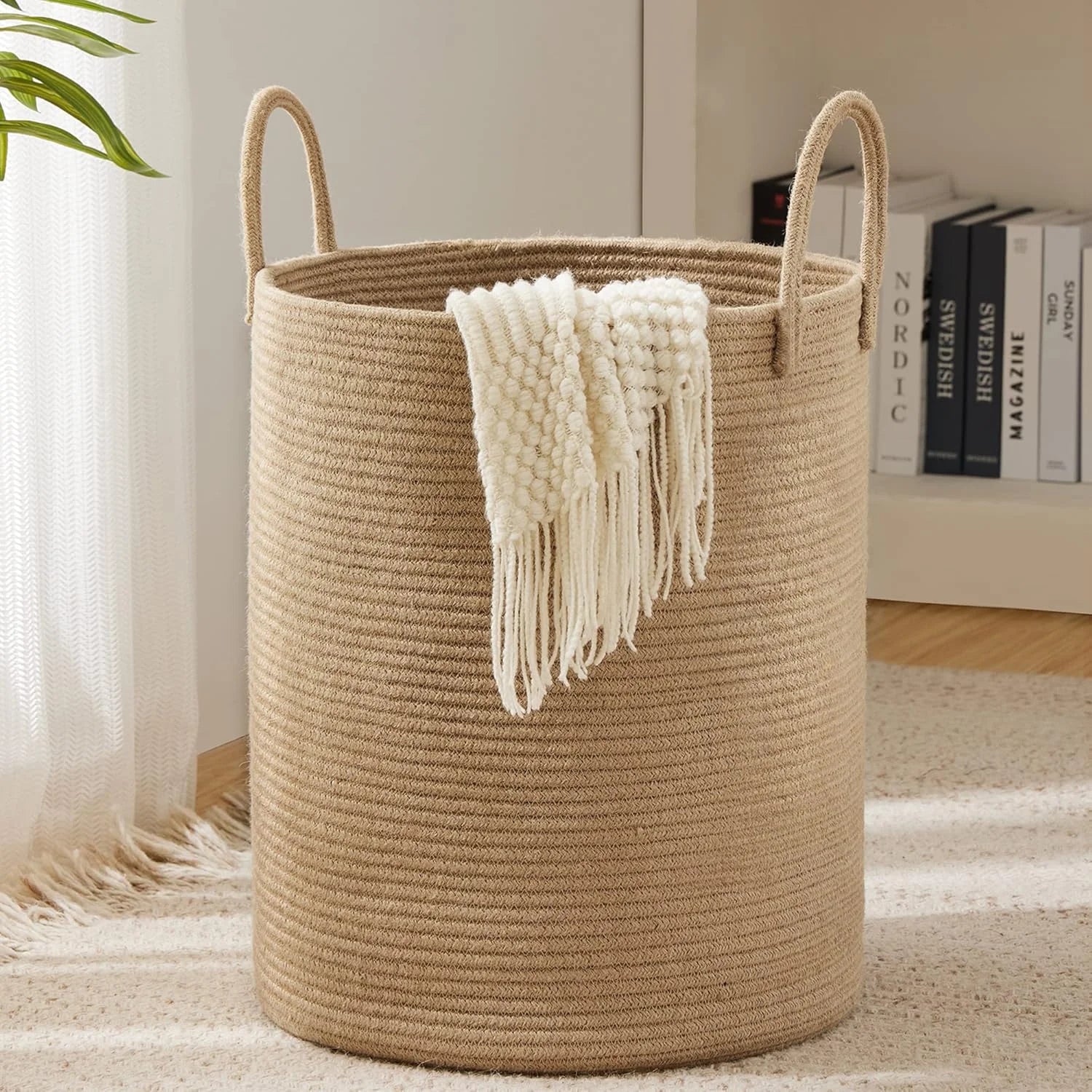 Discount YOUDENOVA Jute Rope Laundry Hamper Basket, 58L Blanket Basket for Nursery, Large Woven Laundry Hamper with Sturdy - Image 9