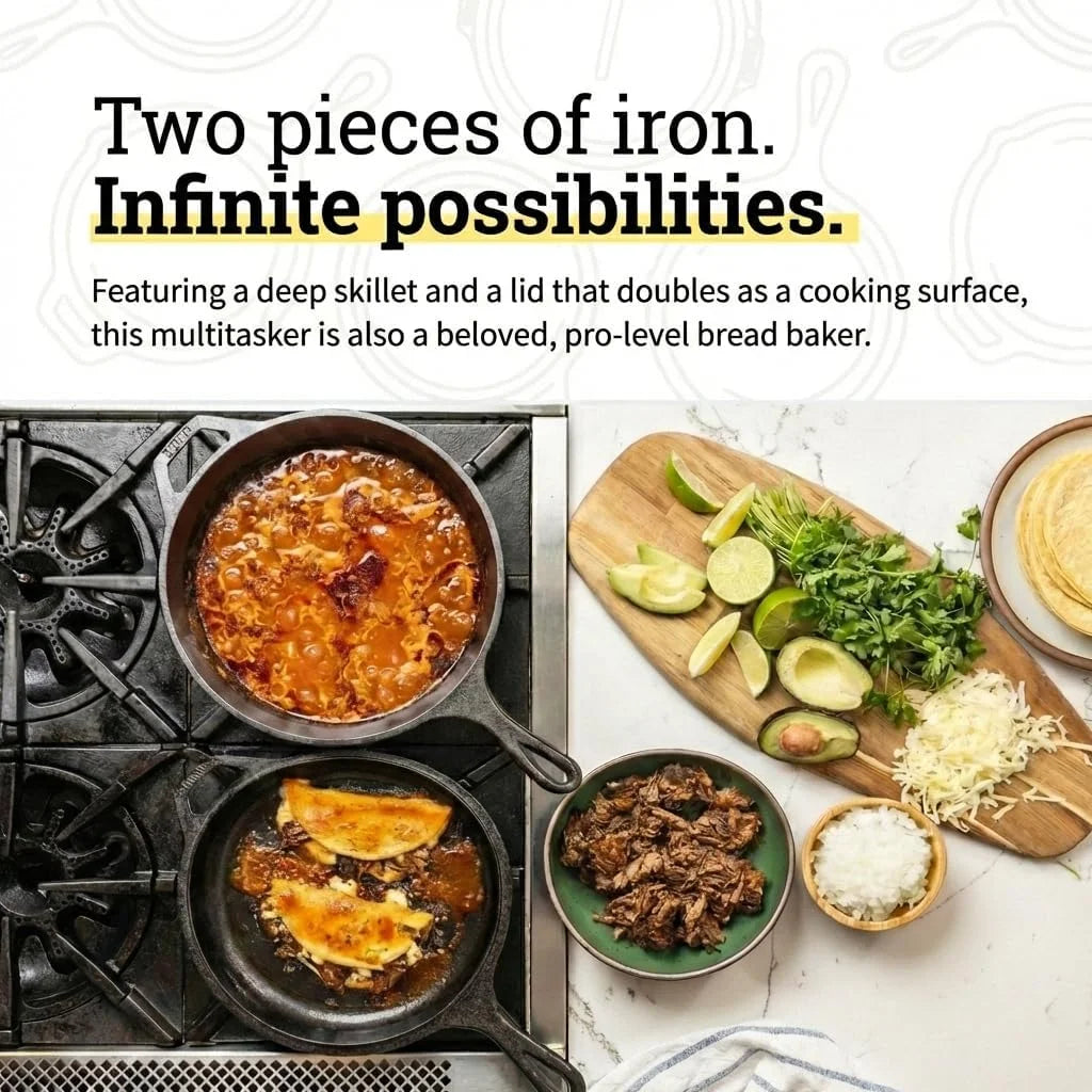 Lumi Discount Cast Iron Combo Cooker, PFAS-Free 2-in-1 3.2 Quart Deep Pot and 10.25 Inch Skillet Set - Image 3