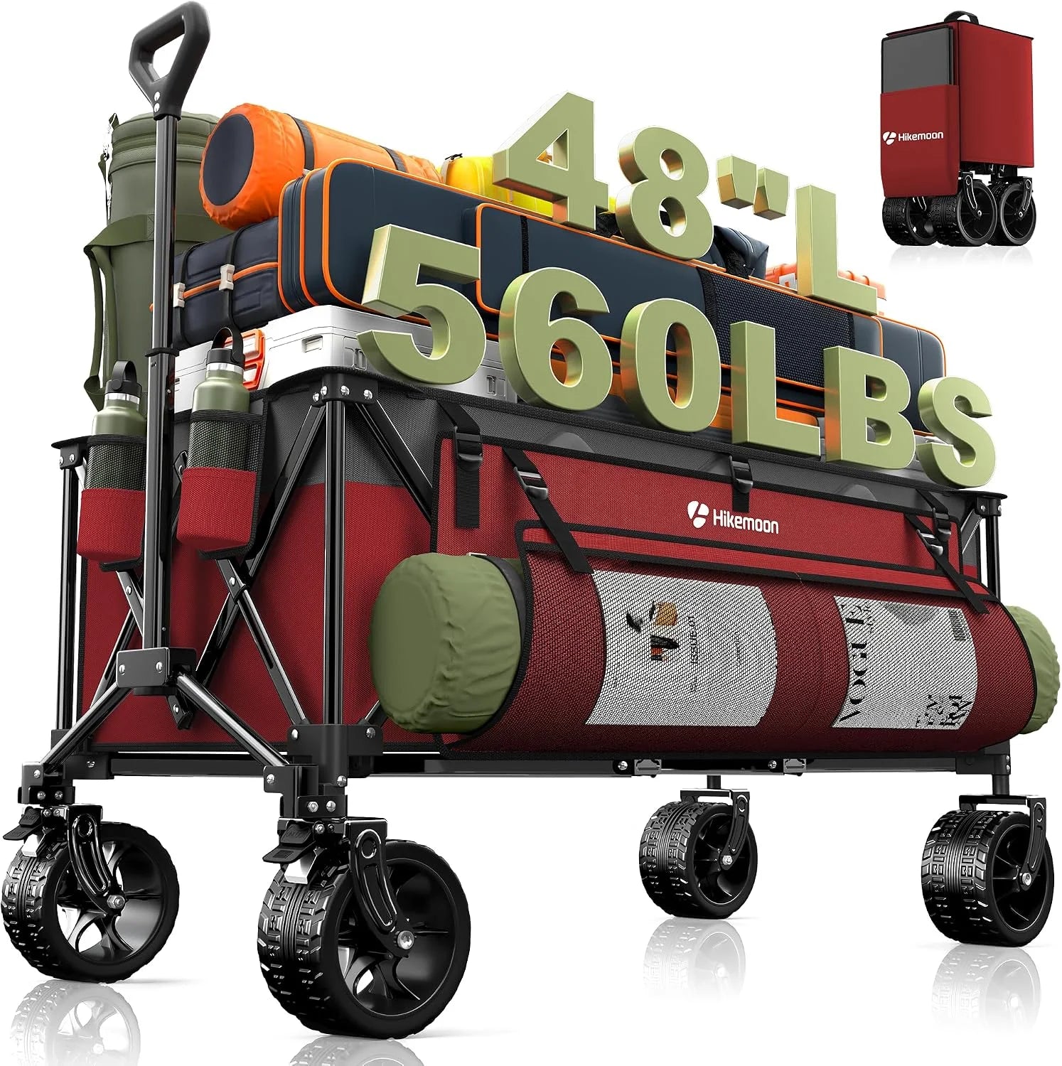 Lumi Discount HIKEMOON 48" Extra Large Collapsible Wagon with Big Wheels, 300L Black, 560LBS Heavy Duty - Image 9