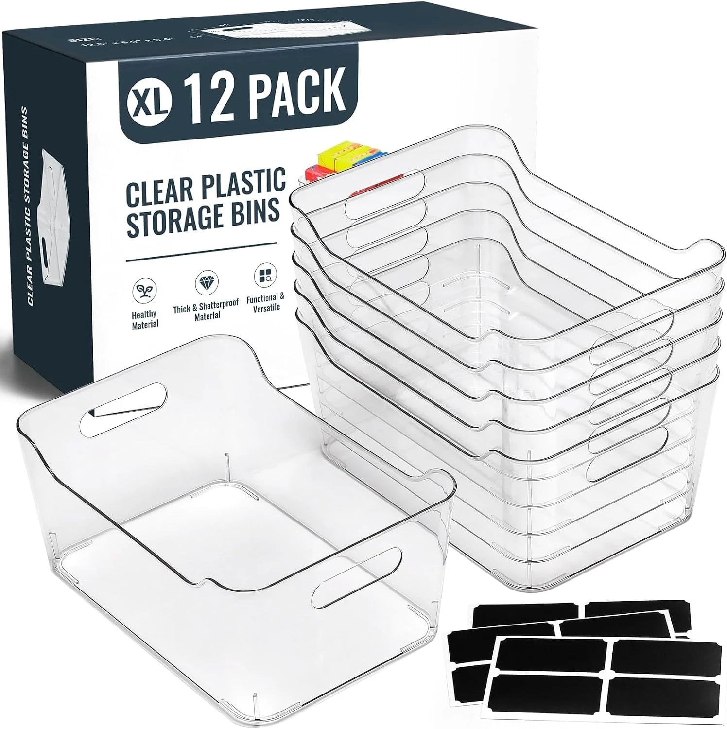 Discount Clear Plastic Storage Bins, Kitchen Cabinet Pantry Organizer Bins, Crystal-clear, Thicker - Image 4