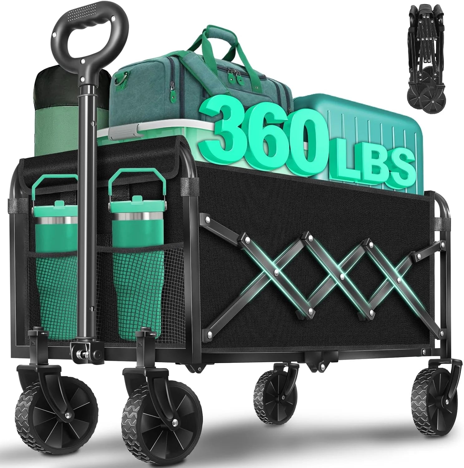 Lumi Discount Collapsible Wagon Cart with Wheels Foldable, 360 Lbs Heavy Duty Folding Utility Wagon - Image 4