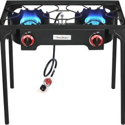 Discount VIVICREATE Propane Grill 2 Burner Outdoor Propane Stove Portable Gas Grill High Pressure Camping Stove Double Burner
