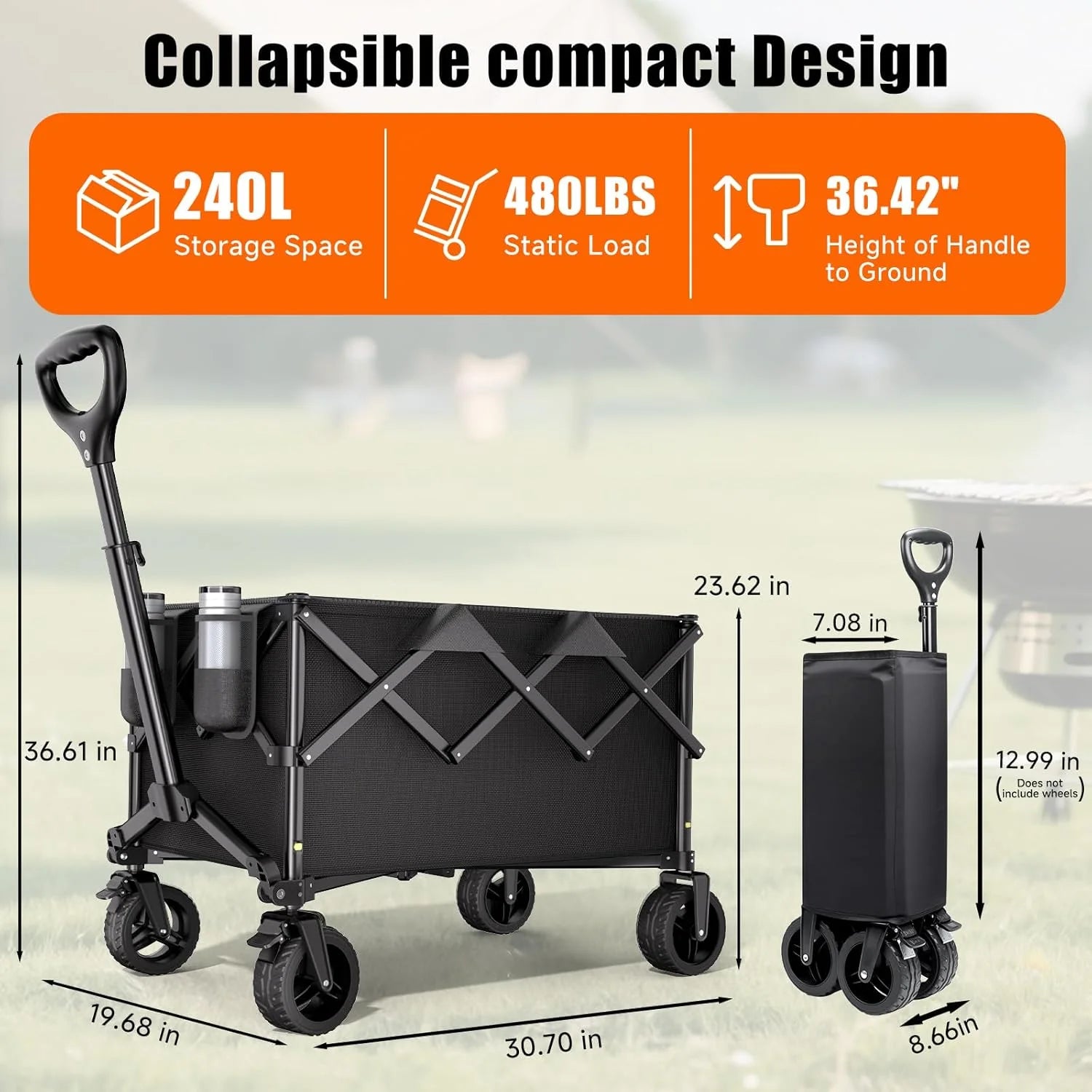 Lumi Discount Collapsible Wagon Cart, 480lbs Heavy Duty Wagon with All-Terrain Wheels