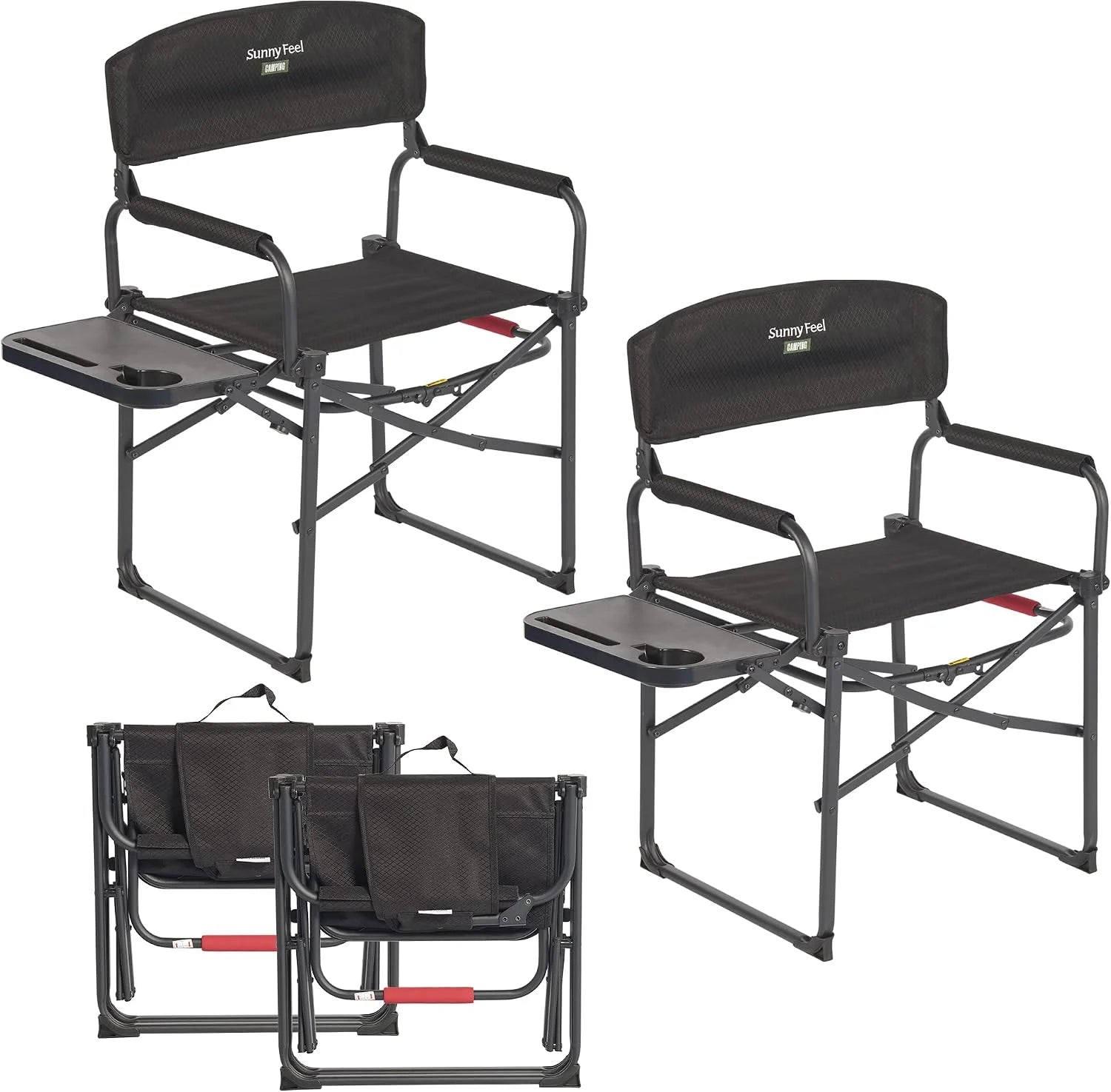 Lumi Discount SUNNYFEEL Camping Directors Chair, Heavy Duty, Oversized Portable Folding Chair with Side Table - Image 6