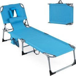 Discount Tanning Chair, Folding Adjustable Patio Lounge Chair with Face Hole, 330LBS, Lightweight Portable Beach Lounge