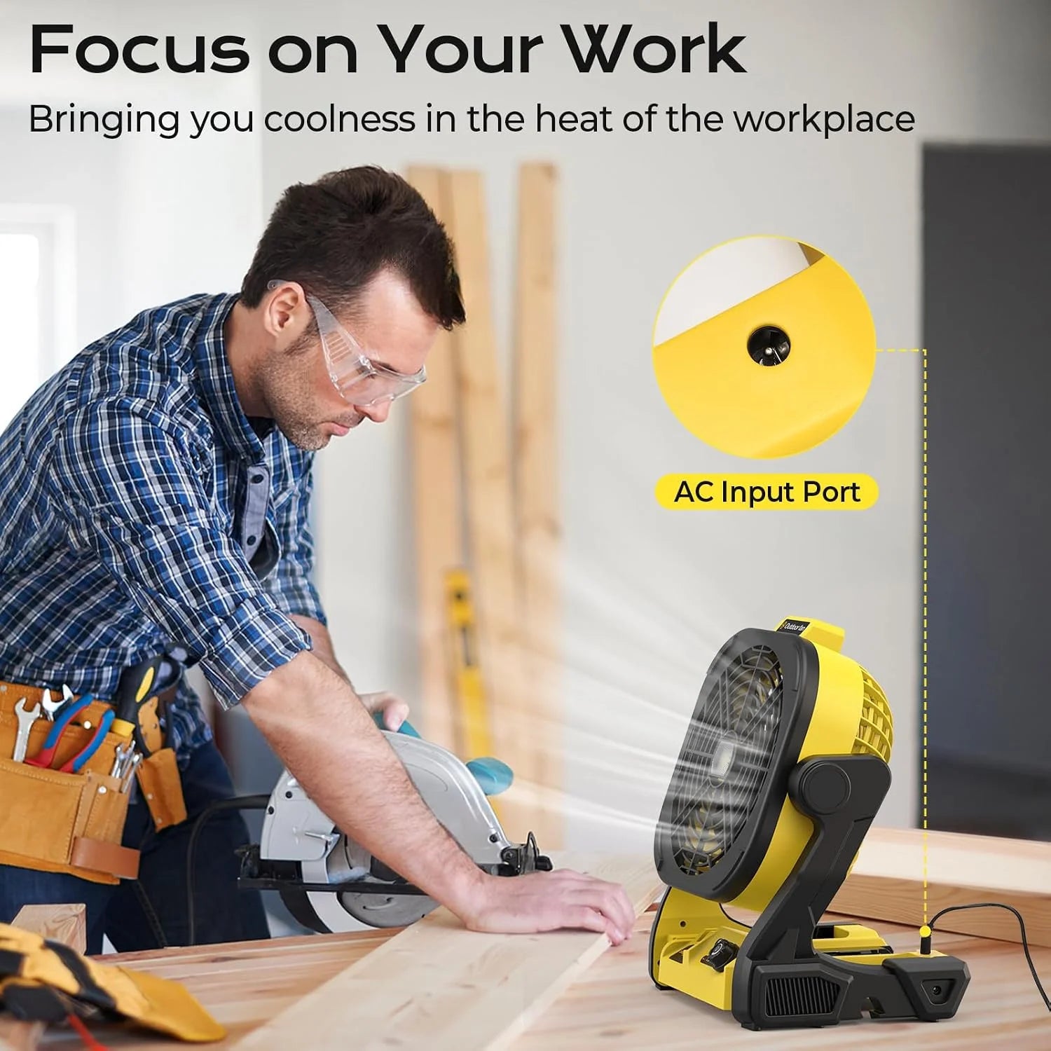 Discount Battery Operated Fan for Dewalt 20V Max battery, Portable Fan with AC Adapter & LED Lights, 4 Speeds & Hook - Image 4
