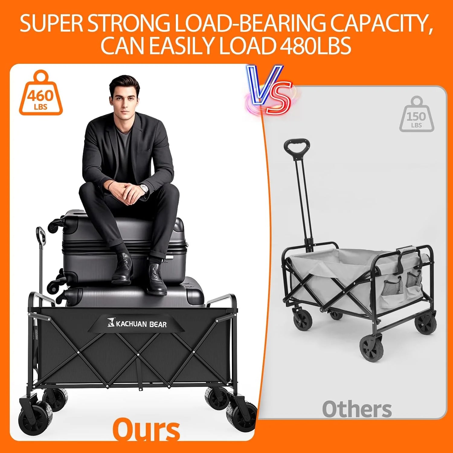 Lumi Discount 300L Wagons Carts Foldable Collapsible with Big All-Terrain Beach Wheels - Image 3