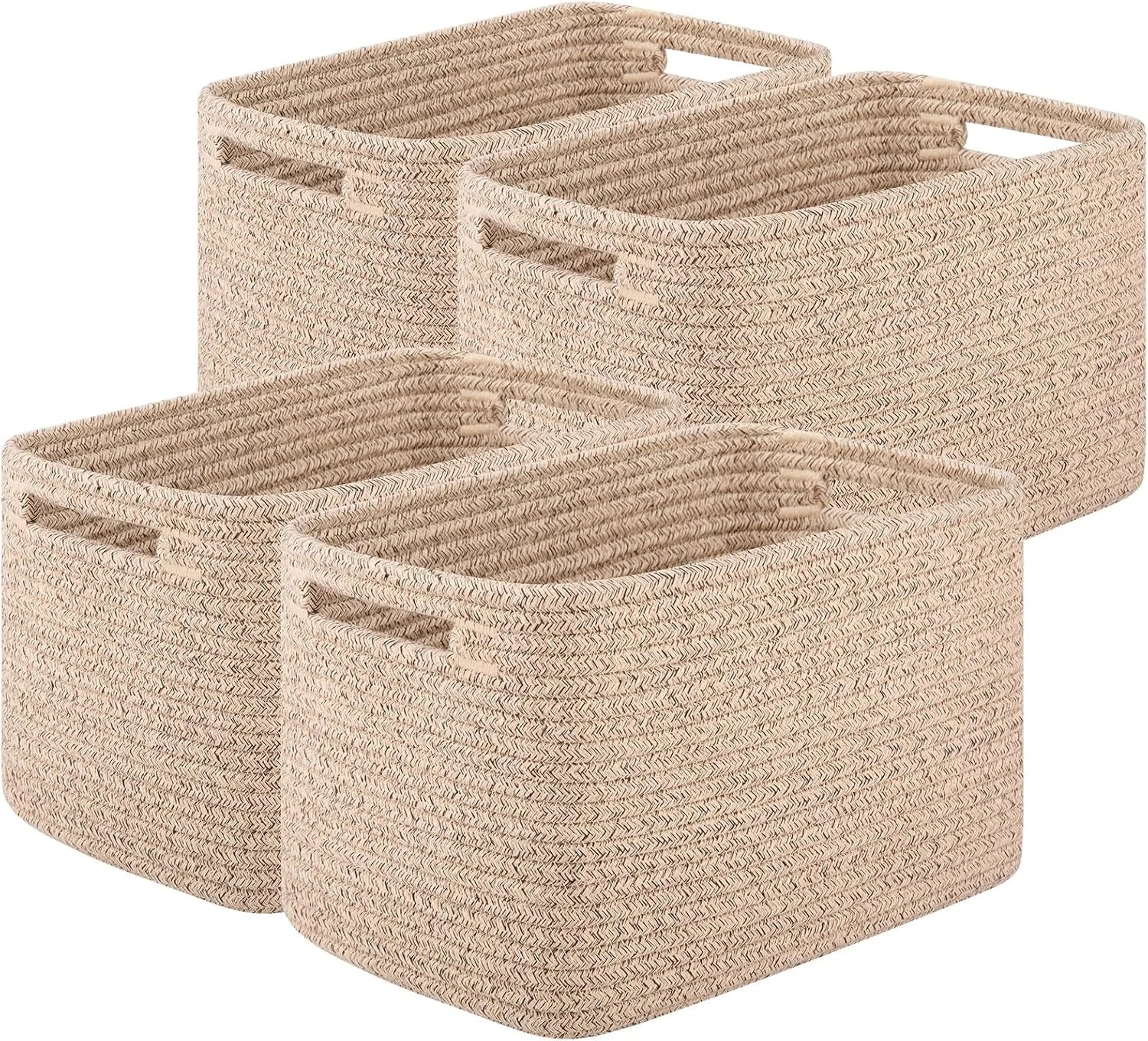 Discount 4Packs Natural Cotton Rope Storage Baskets for Organizing Toys, Clothes, Towels & Books, Soft Versatile Organizers