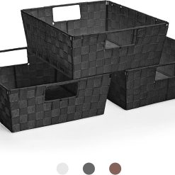 Alternative view of Discount Set of 3 Large Woven Storage Baskets, Mesh Hand-Woven Organizing Baskets, Fabric Storage Bins for Linen