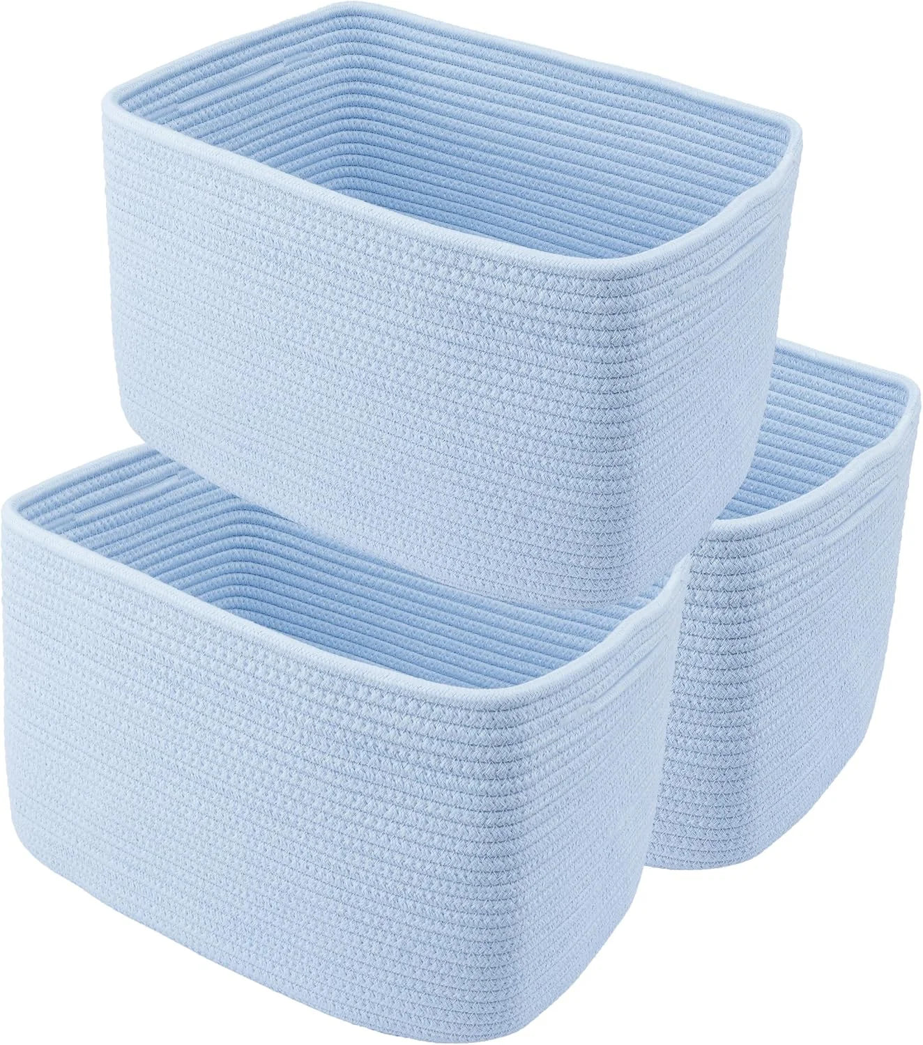 Discount Cotton Rope Storage Baskets 15x10x9.3 3 Pack White, Decorative rectangular storage baskets for shelves - Image 3
