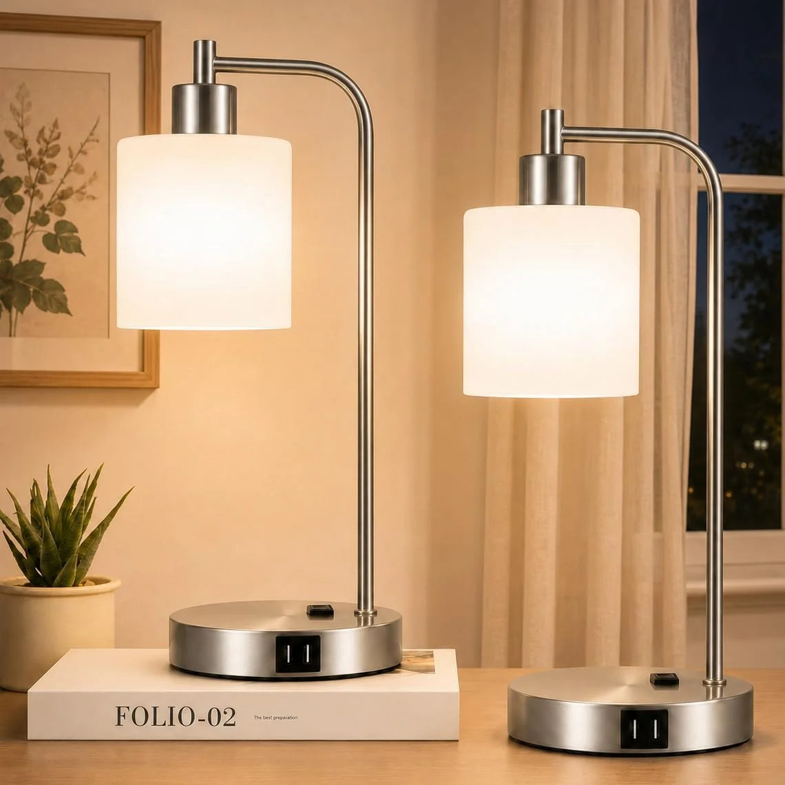 Discount Set of 2 Industrial Touch Control Table Lamps with USB C+A Ports and AC Outlet, Dimmable, Bulb Included - Image 8