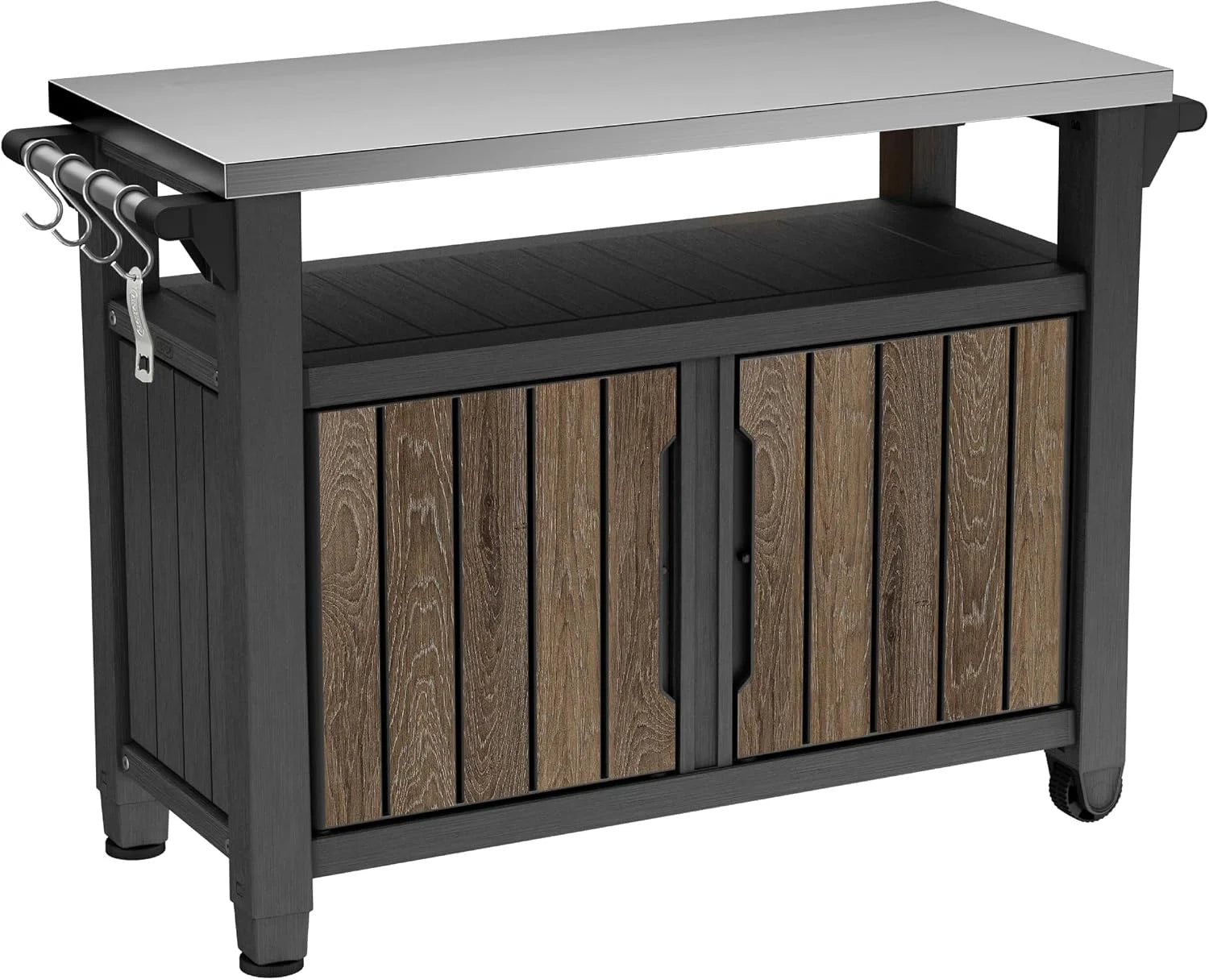 Lumi Discount Keter Unity XL Outdoor Entertainment Cart with Wood鈥慙ook Finish, 78鈥慓allon Patio Storage Cabinet, Food Prep Station - Image 5