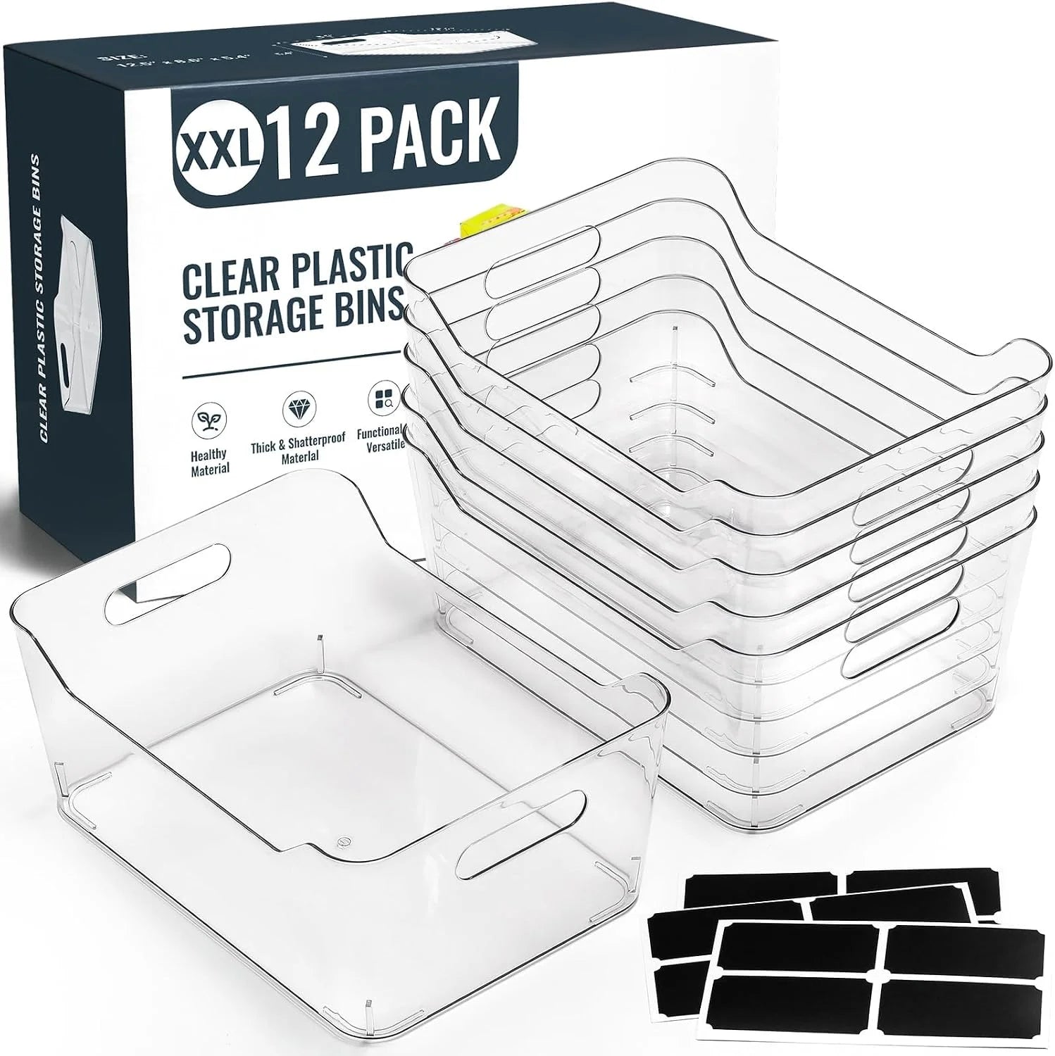 Discount Clear Plastic Storage Bins, Kitchen Cabinet Pantry Organizer Bins, Crystal-clear, Thicker - Image 2
