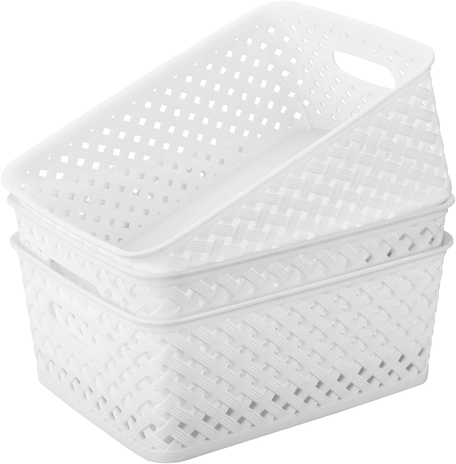 Discount 3 Pack Plastic Storage Baskets, Large, White, Durable Woven Plastic with Built-In Handles - Image 11