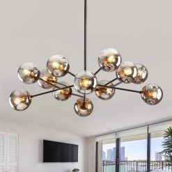 Alternative view of Discount 6-Light Glass Globe Sputnik Chandelier Modern Matte Black and Gold Ceiling Light Fixture Vintage Hanging