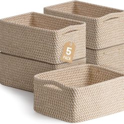 Alternative view of Discount 5 Pack Small Woven Storage Baskets for Shelves, Gift Baskets Empty, 11.8×7.9×4.7, Decorative Cotton Rope Baskets