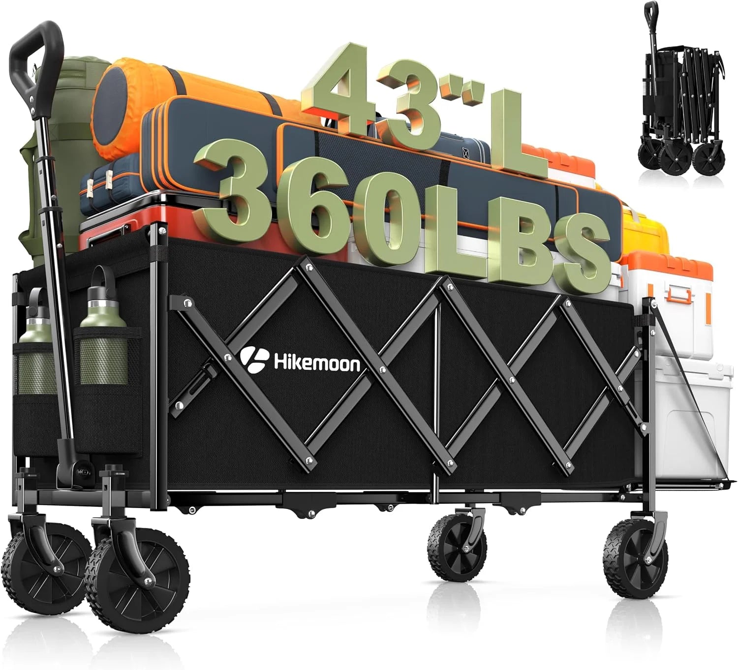 Lumi Discount 43” Extra Long Folding Wagon with Extended Tailgate, Black - Image 2