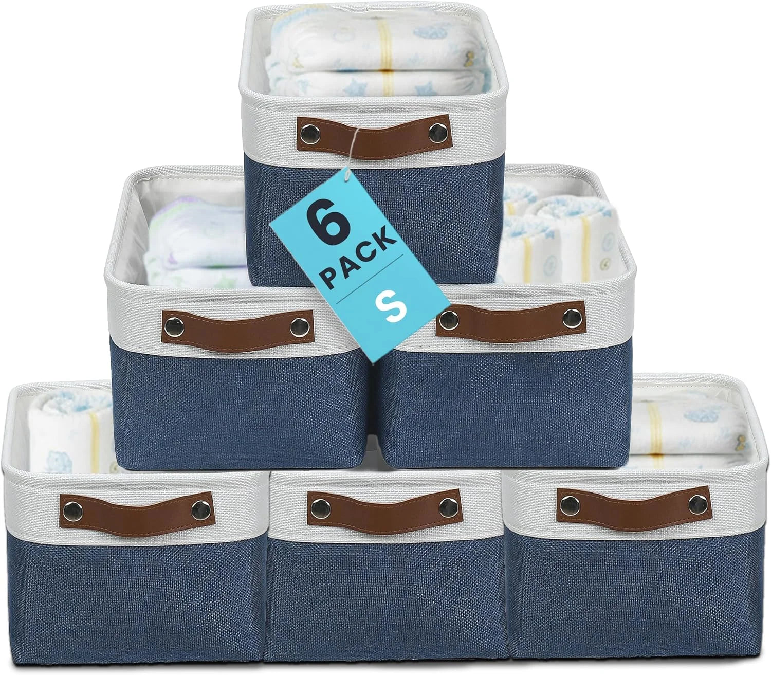 Discount Baskets 3 Pack, Fabric Bins for Shelves, Vegan leather handles - Image 14