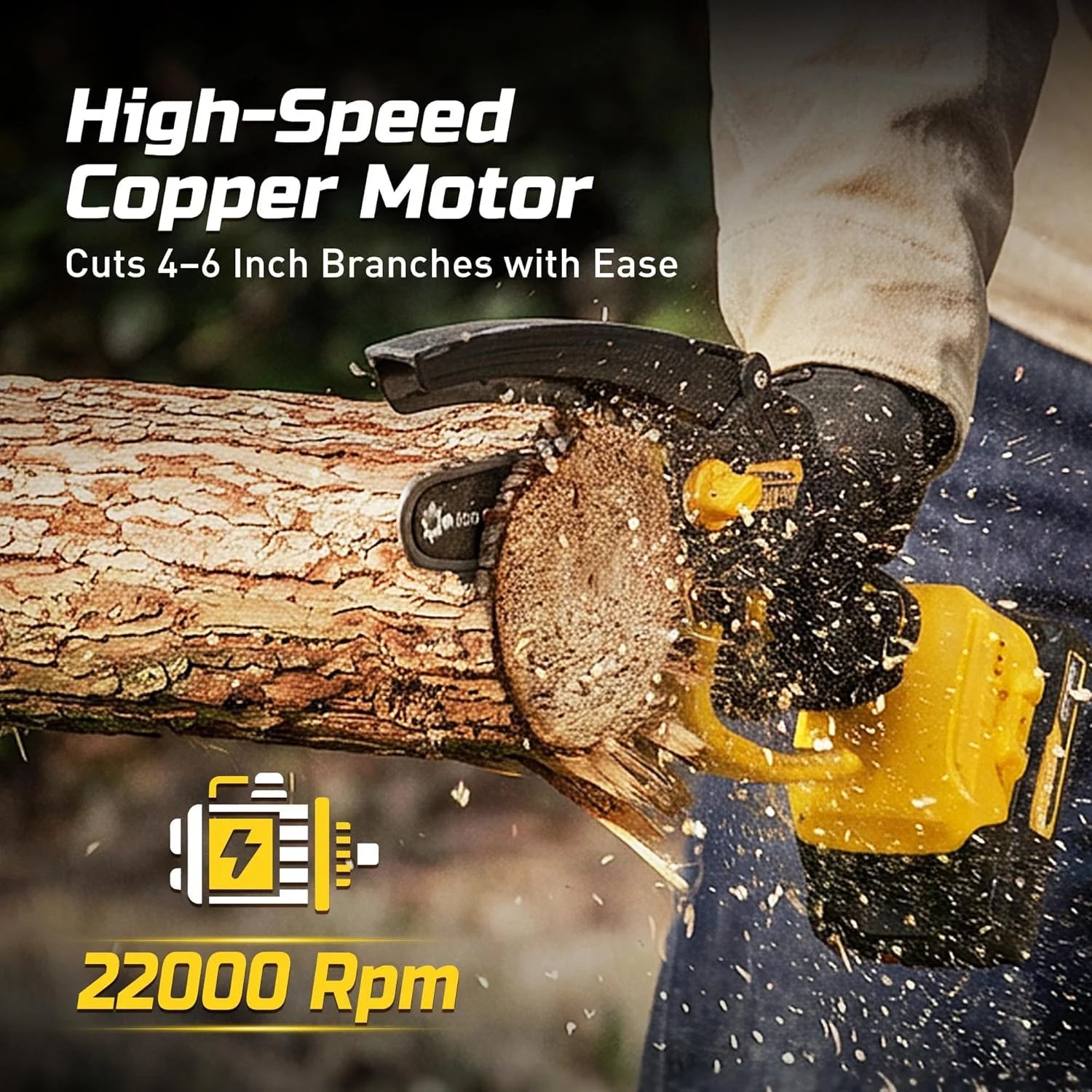 Discount Mini Chainsaw Cordless, 21V 2.0Ah Battery Powered Electric Pruning Saw, One-Hand Chain Saw for Tree Trimming - Image 3