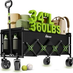 Lumi Discount InBrave 34 Extra Long Collapsible Wagon Cart, 360LBS Capacity, Black