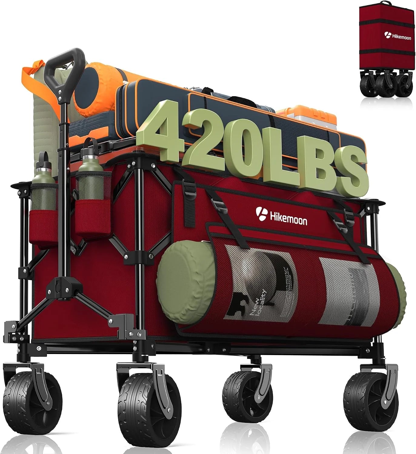 Discount 150L Collapsible Wagon Compact with Big Wheels, 420LBS Black - Image 6