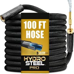 Alternative view of Lumi Discount Hydrosteel PRO 100 Ft Heavy Duty Metal Garden Hose with Nozzle, Water Hose Made from 304 Stainless Steel, 5/8" Diameter