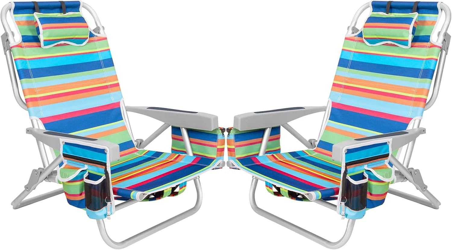 Discount Aluminum Extra Wide 5-Position Lay Flat Folding Backpack Beach Chairs for Adults, with Cooler Bag - Image 3