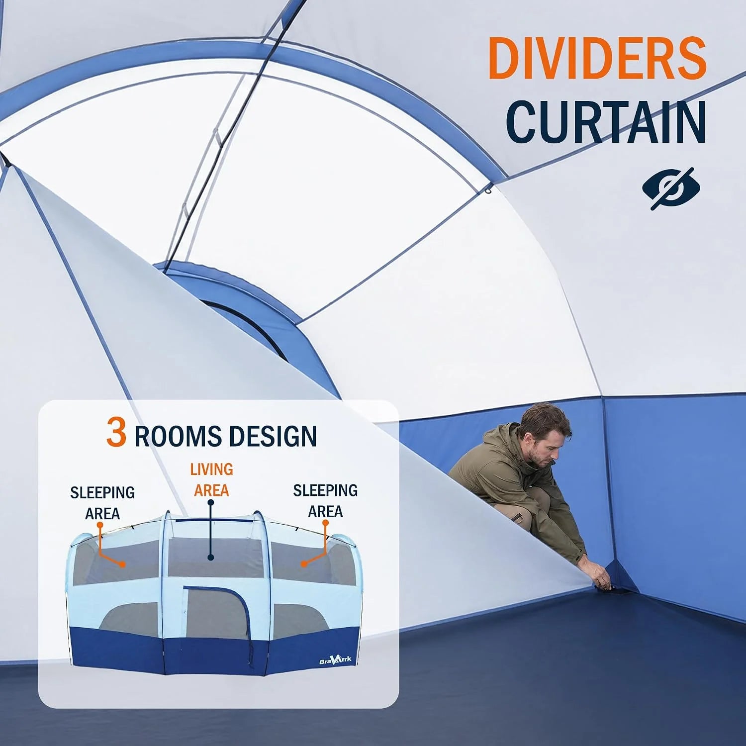 Lumi Discount Camping Tent for 8 Person, PU3000MM Waterproof Family Tent with Rainfly, Large Roomy 3 Room Camping Tents - Image 3