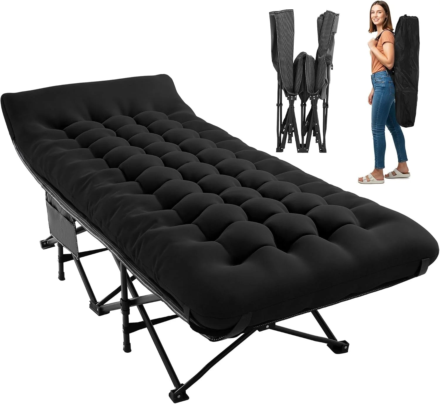 Lumi Discount Camping Cot for Sleeping 28 Extra Wide, Heavy-Duty 1200D Oxford Foliding Cots for Adults Portable with Mattress
