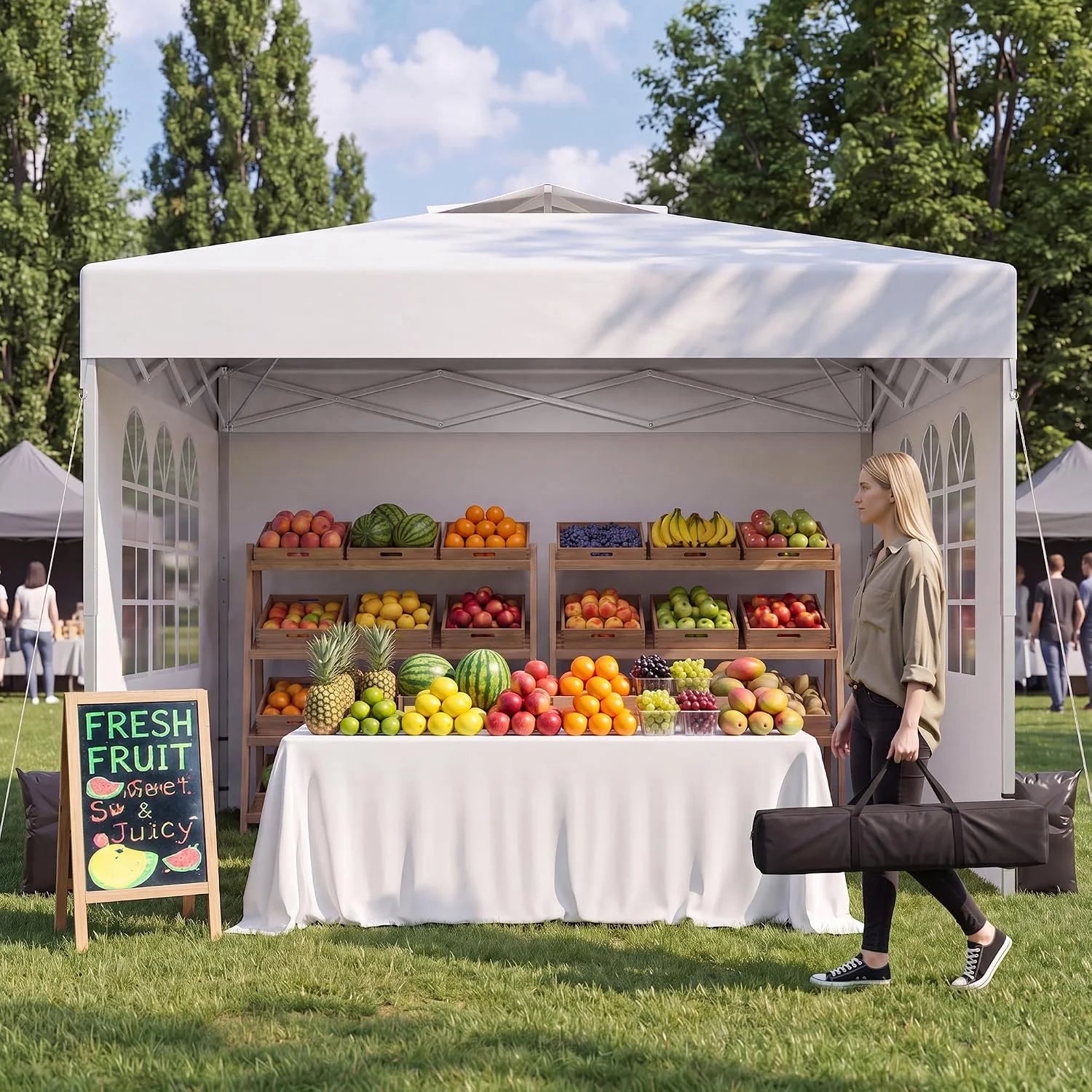 Discount Ponevora 10x10 One Push Pop Up Canopy Tent with Vented Roof, White - Image 2