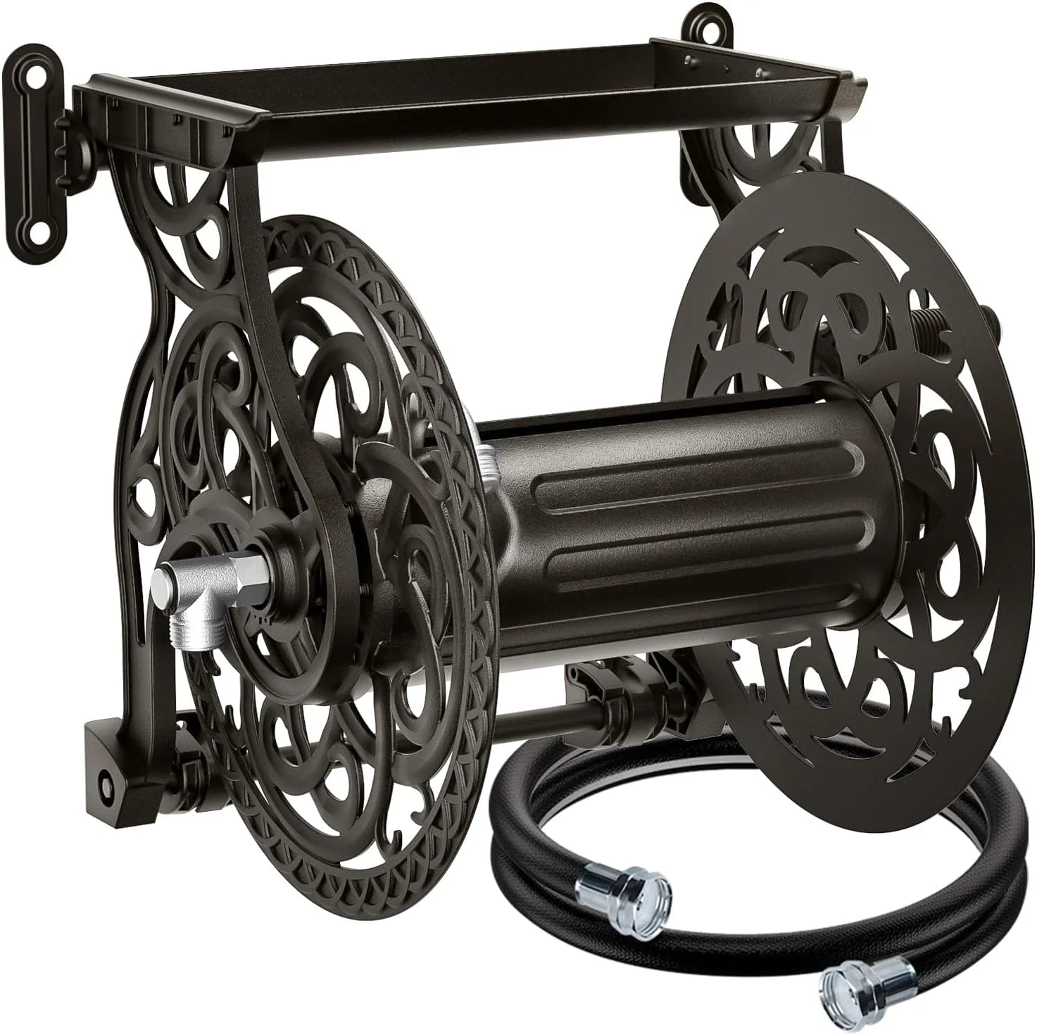 Discount Wall Mount Garden Hose Reel for Outside, Holds 125 ft x 5/8" Hose Storage, Decorative Heavy Duty Water Hose - Image 3