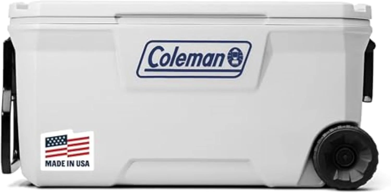 Lumi Discount Coleman Marine Cooler with Fully Insulated UV Guard Lid & Body, Keeps Ice for 3+ Days, 52qt/100qt Wheeled/120qt Options