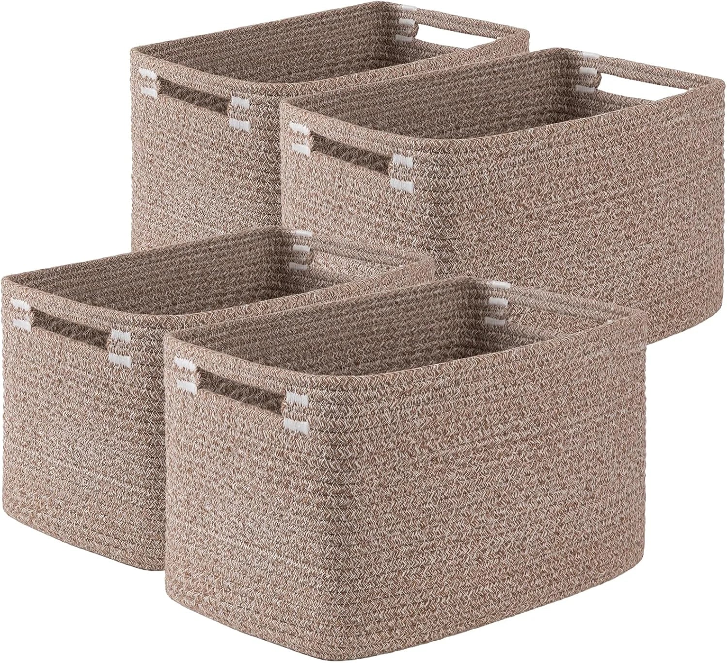 Discount 4Packs Natural Cotton Rope Storage Baskets for Organizing Toys, Clothes, Towels & Books, Soft Versatile Organizers - Image 3