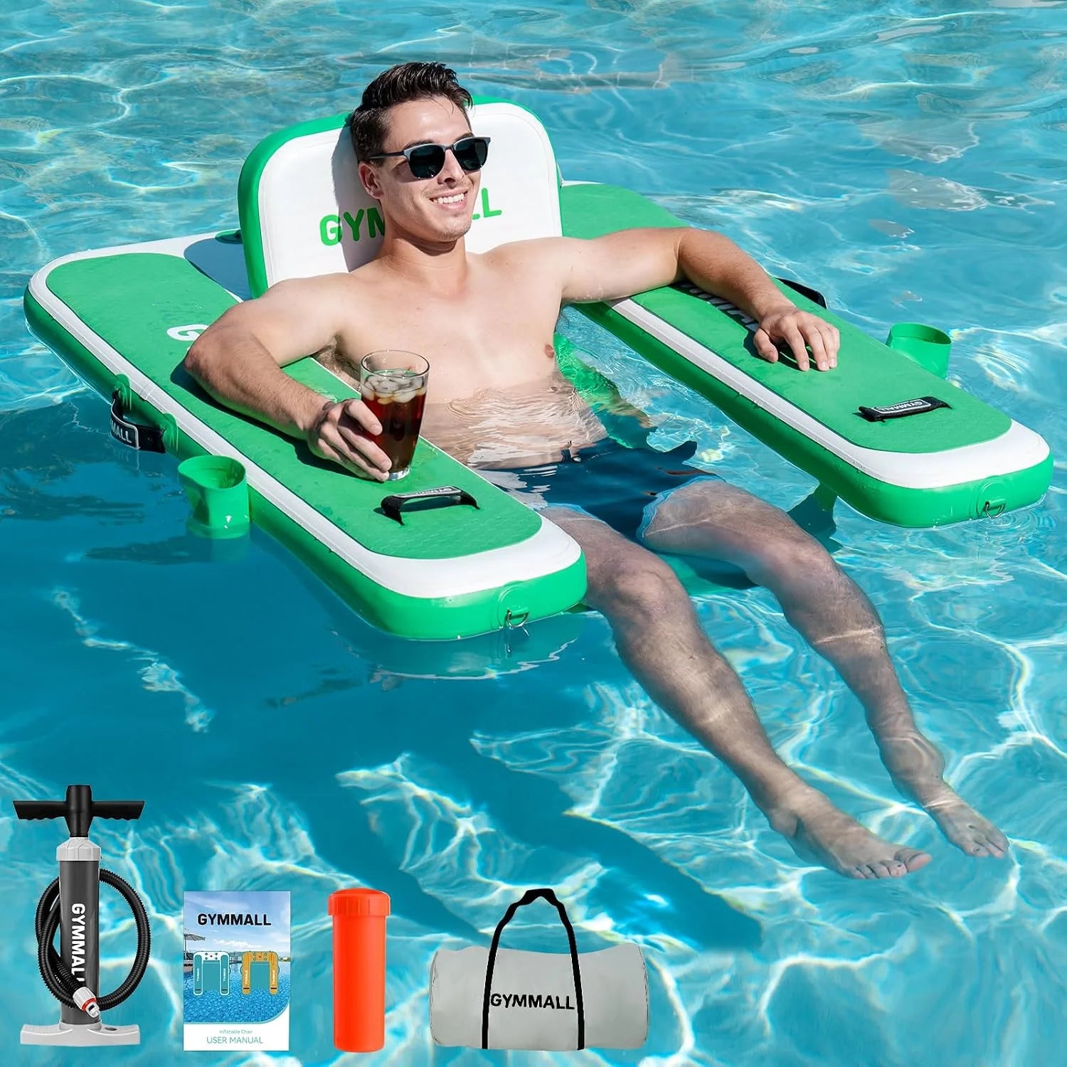 Discount Inflatable Pool Lounger Float, Tanning Pool Chair Float for Adults, 53 L*43 W/ 47 Lx39 W Sunchill Floating Chair Dock