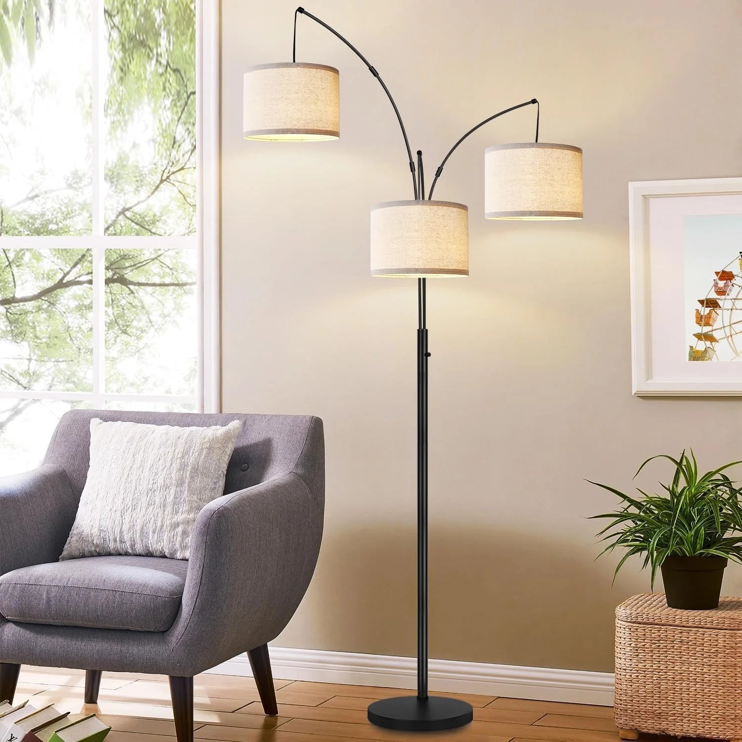 Discount Nintiue 80-in 3-Light Dimmable Arc Floor Lamp, 3000LM - Image 11