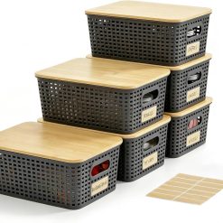 Alternative view of Discount Small Plastic Storage Bins with Bamboo Lids 5.2qt Stackable Box Basket Pantry Decorative Containers Cute