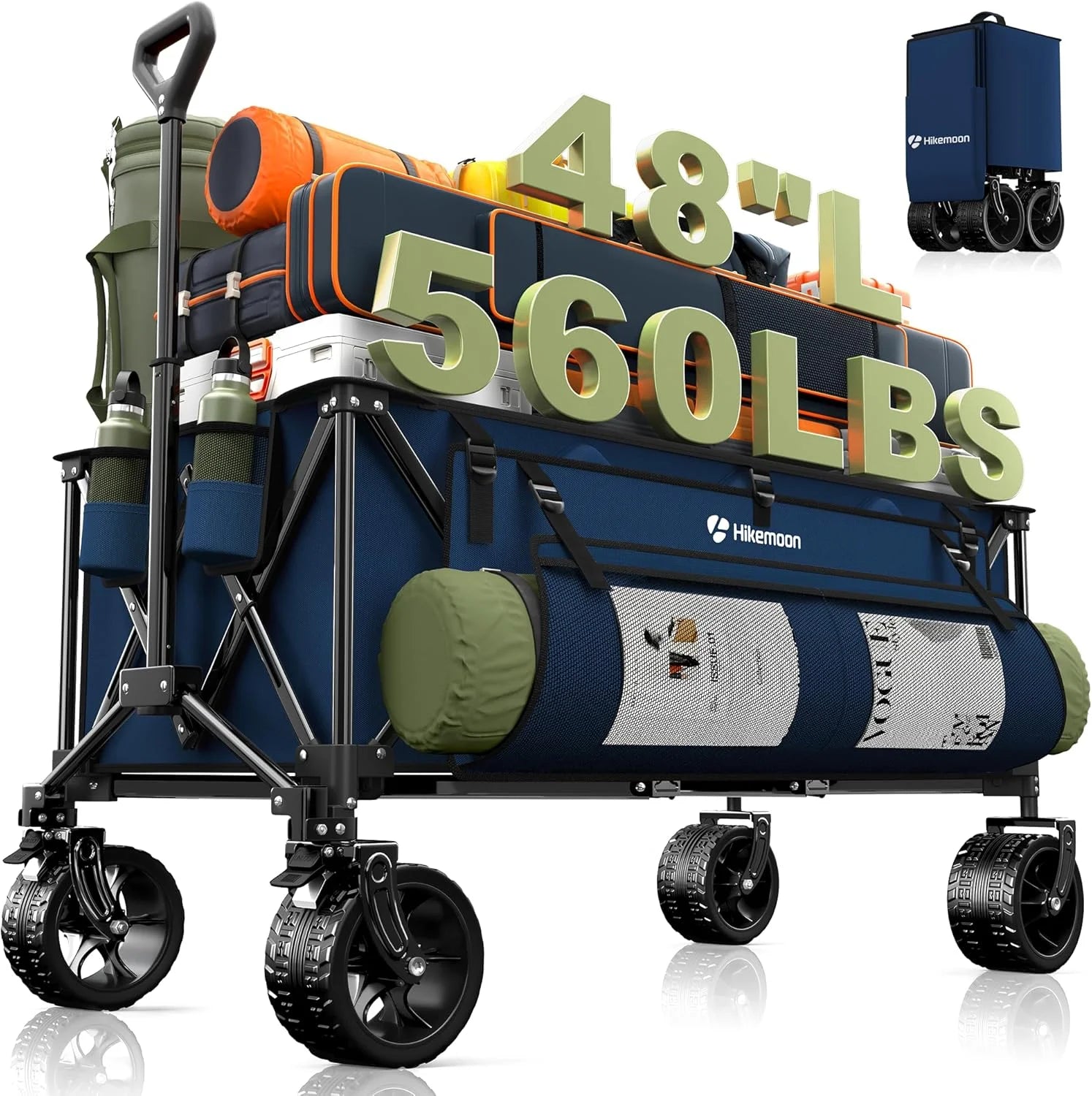 Lumi Discount HIKEMOON 48" Extra Large Collapsible Wagon with Big Wheels, 300L Black, 560LBS Heavy Duty - Image 10