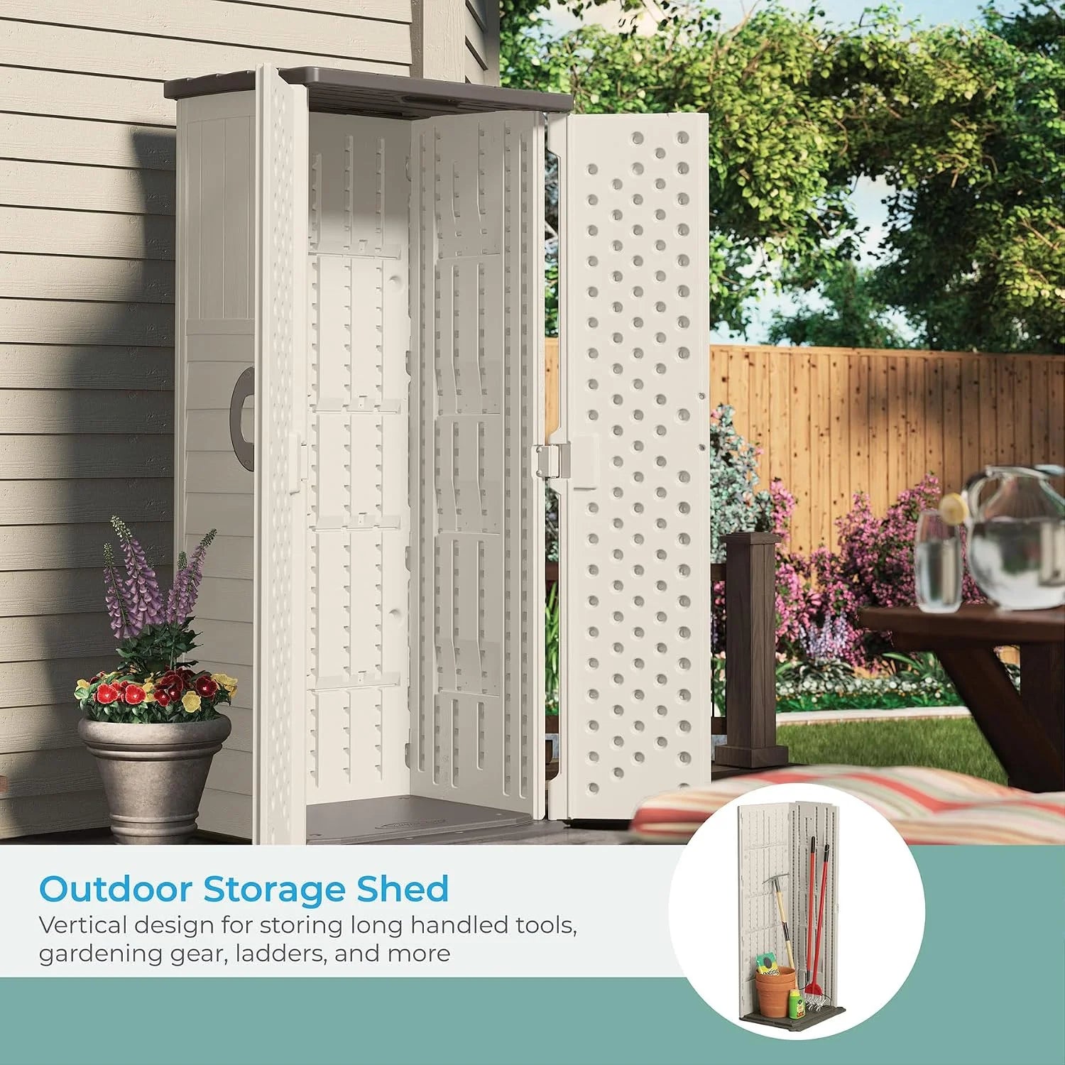Lumi Discount Vertical Outdoor Storage Shed with All-Weather Construction, Vanilla - Image 3
