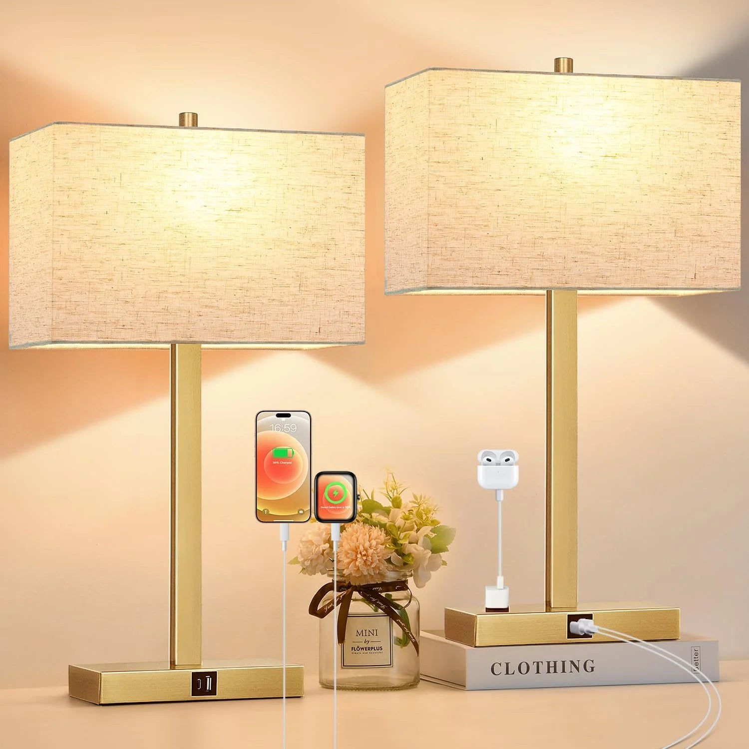Discount Touch Bedside lamps with 2 USB & AC Outlets, Dimmable, Bulb Included - Image 16