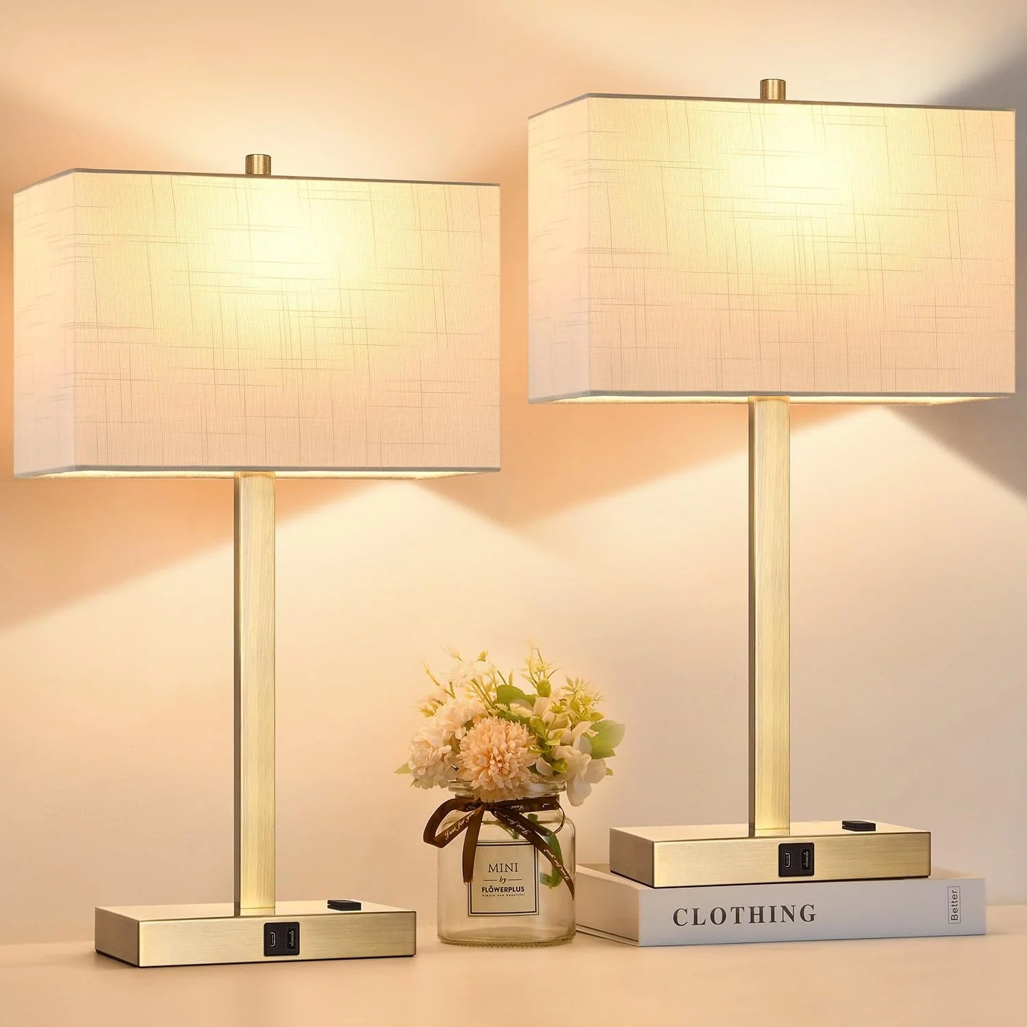 Discount Touch Bedside lamps with 2 USB & AC Outlets, Dimmable, Bulb Included - Image 19