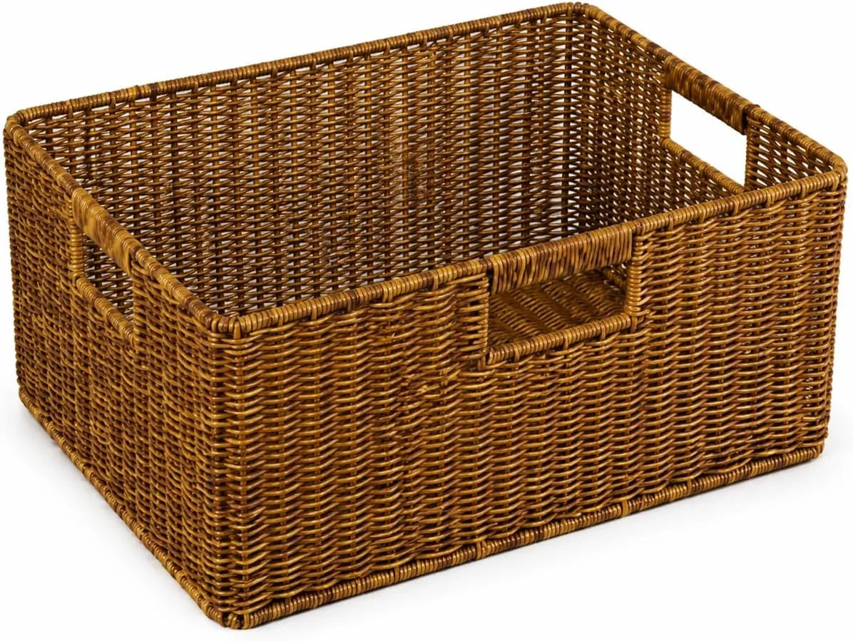 Discount Wicker Basket, Water Hyacinth Wicker Storage Organizing Basket, Rectangular Basket for Shelves, Rattan - Image 2