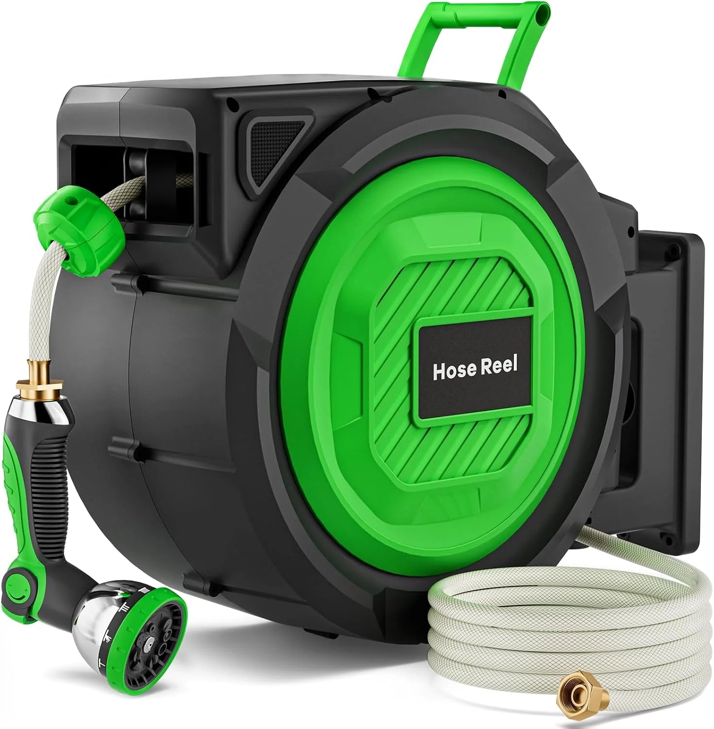 Lumi Discount Garden Hose Reel, 1/2 in x 100 ft Automatic Slow Rewind System & Any Length Lock, Heavy Duty Wall-Mounted
