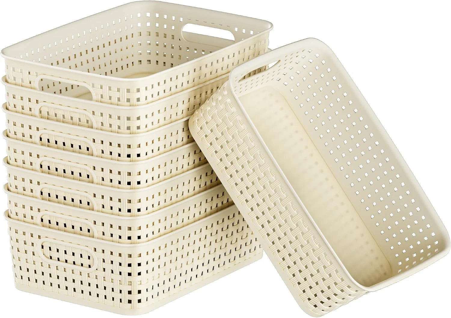 Discount Plastic Storage Baskets, Small Organizing Baskets, Plastic Storage Bins Wicker Pantry Organizer Bins - Image 2